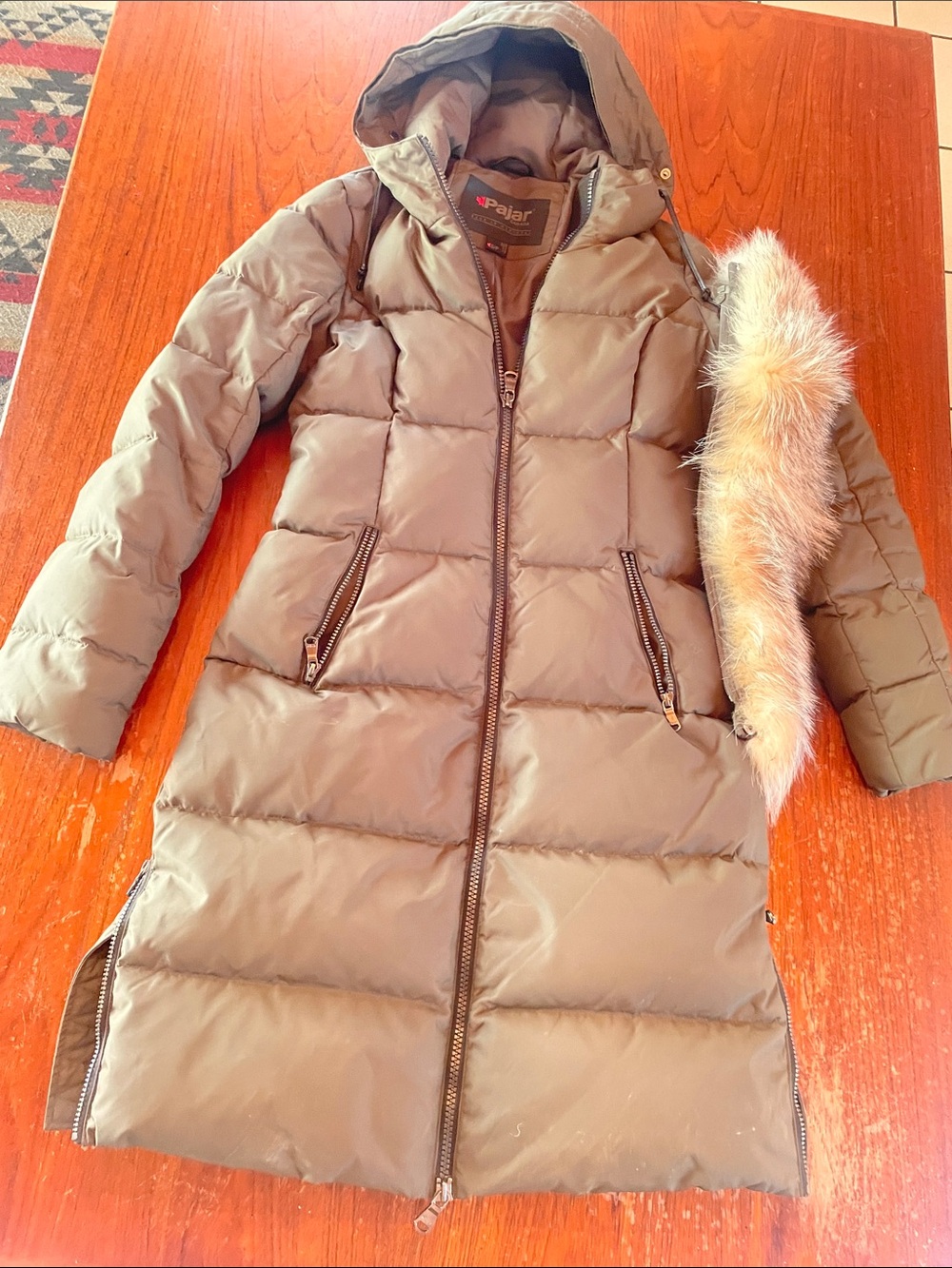 Pajar Women's Olive Green Long Quilted Down Puffer with Fur Trim Hood